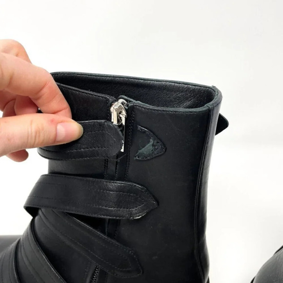 Burberry Albertina Moto  Biker Peep Toe Buckle Boot Black Leather Size 36.5/6.5 - Picture 10 of 15